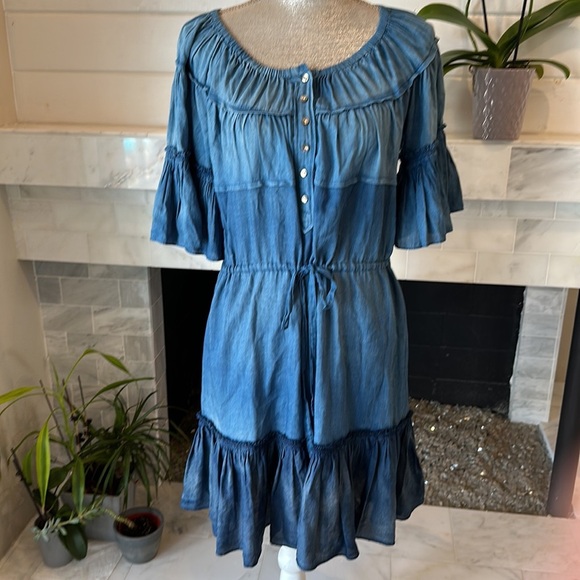 Rebecca Taylor LA VIE Cotton Denim Tiered Short Sleeve Dress Size XS - Picture 4 of 16